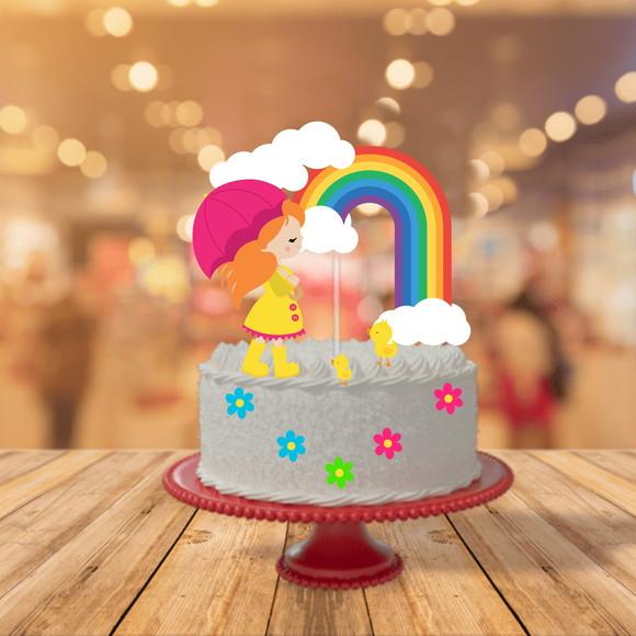 Arquivo Digital Topo de Bolo Arco Iris Menina em Camadas