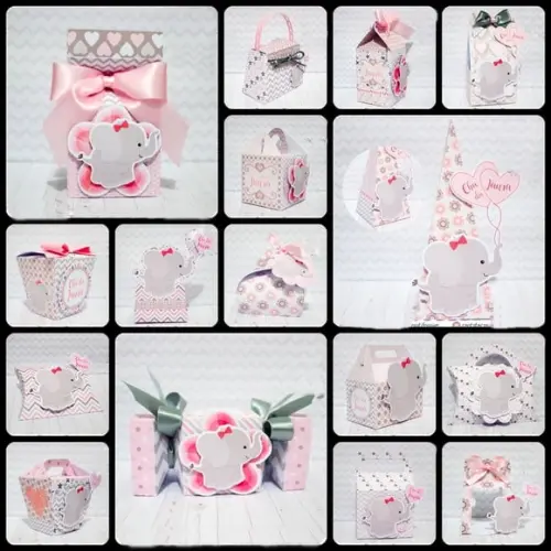 Arquivo Digital Silhouette Elefantinho Chevron Rosa e Cinza