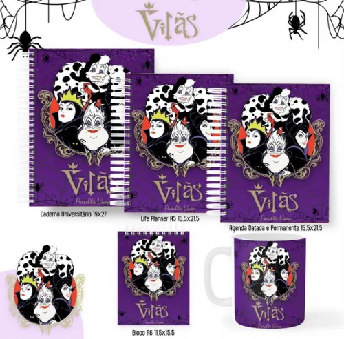Combo de Capas Volta Ás Aulas Vilãns Disney Png/ pdf