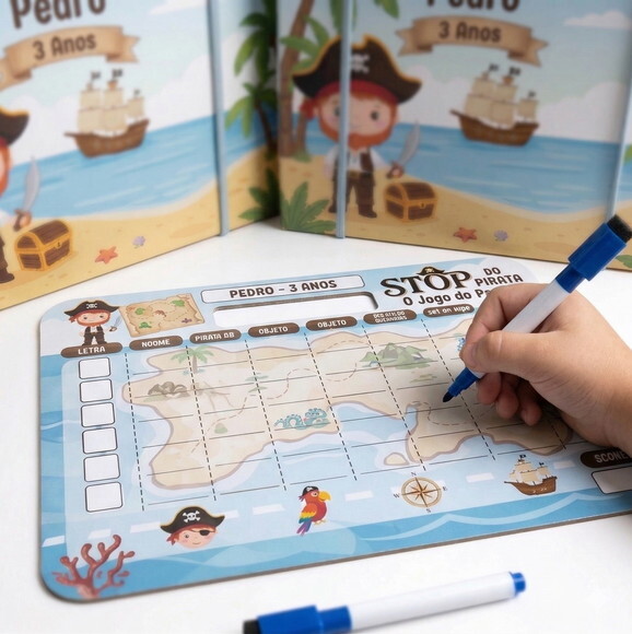 Caixa Cartonada com Jogo do Stop - Piratas