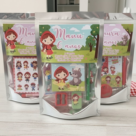 Kit Lembrancinha Papelaria Fofa - ( 6 Itens) Chapeuzinho
