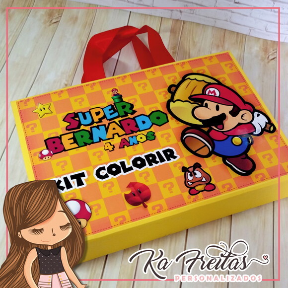 Maleta Cartonada com Kit Colorir - Mário Bros