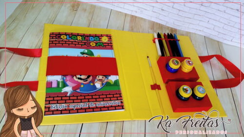 Maleta Cartonada com Kit Colorir - Mário Bros