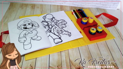 Maleta Cartonada com Kit Colorir - Mário Bros