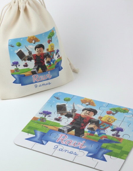 Saquinho de Algodão Cru + Quebra Cabeça Personalizado