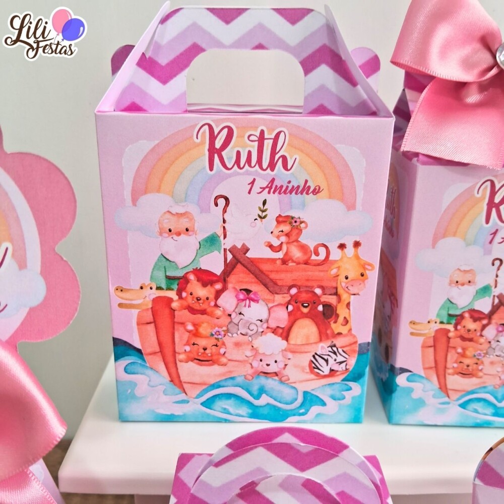20 Caixinhas Personalizadas Arca de Noé Rosa
