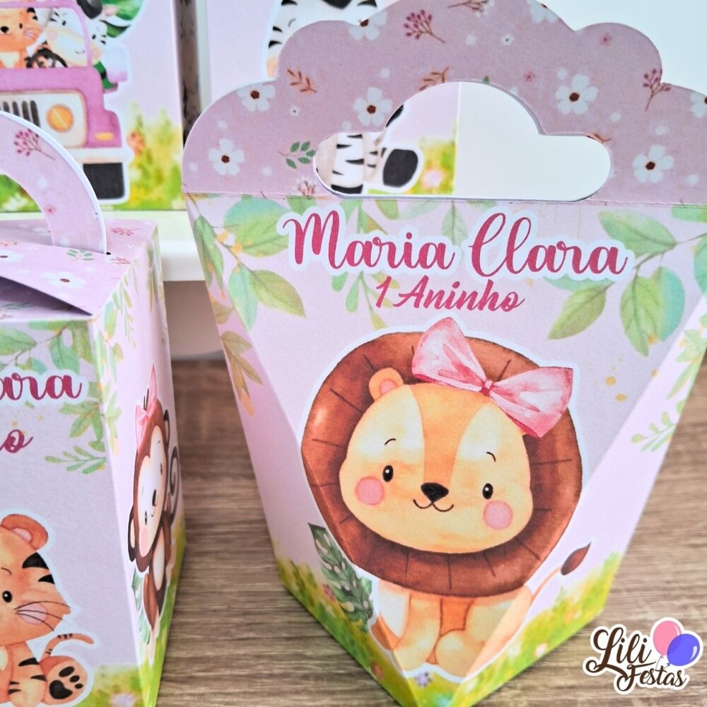 Kit 30 Caixinhas Safari Rosa Prontas com Laço | Artesanou