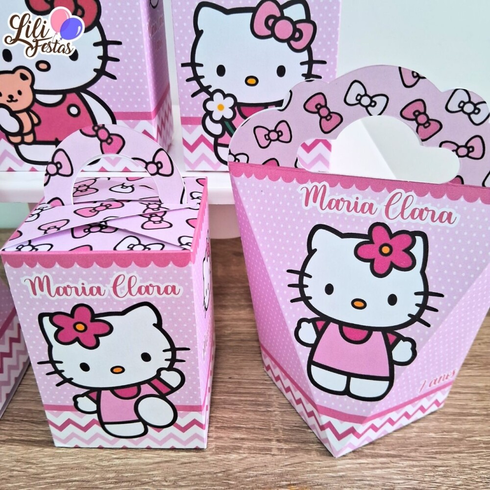 Kit 40 Caixinhas Hello Kitty Prontas com Laço | Artesanou