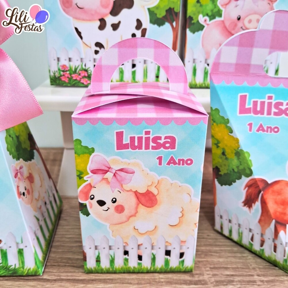 Kit 50 Caixinhas Fazendinha Rosa Prontas com Laço | Artesanou
