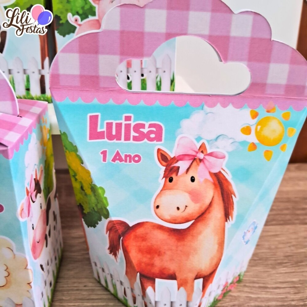 Kit 50 Caixinhas Fazendinha Rosa Prontas com Laço | Artesanou