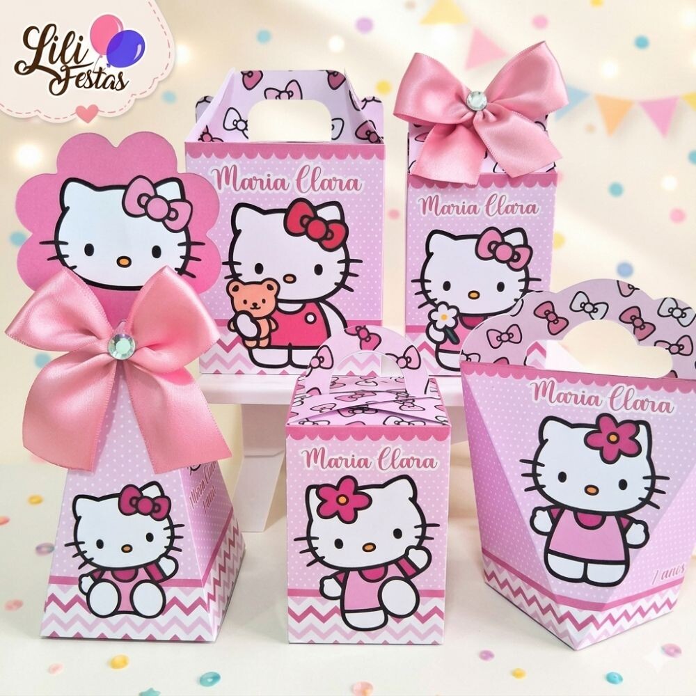 Kit 50 Caixinhas Hello Kitty Prontas com Laço | Artesanou