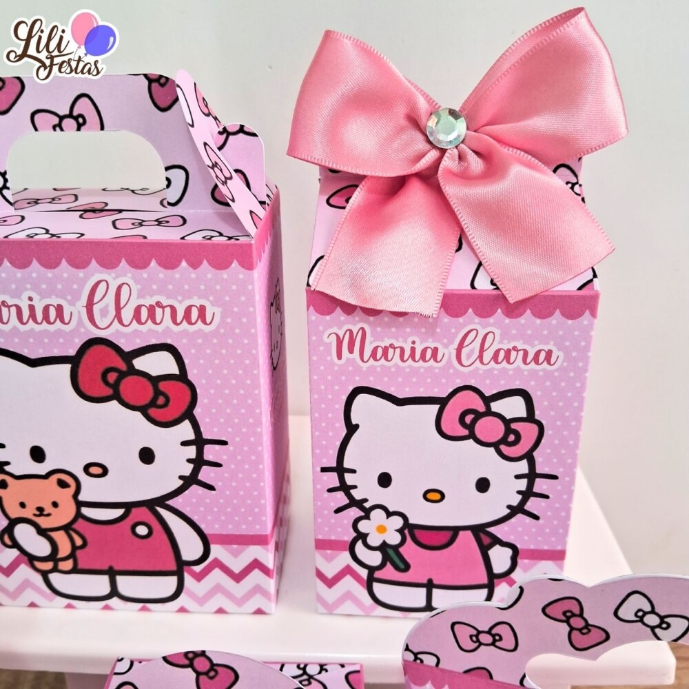Kit 50 Caixinhas Hello Kitty Prontas com Laço | Artesanou