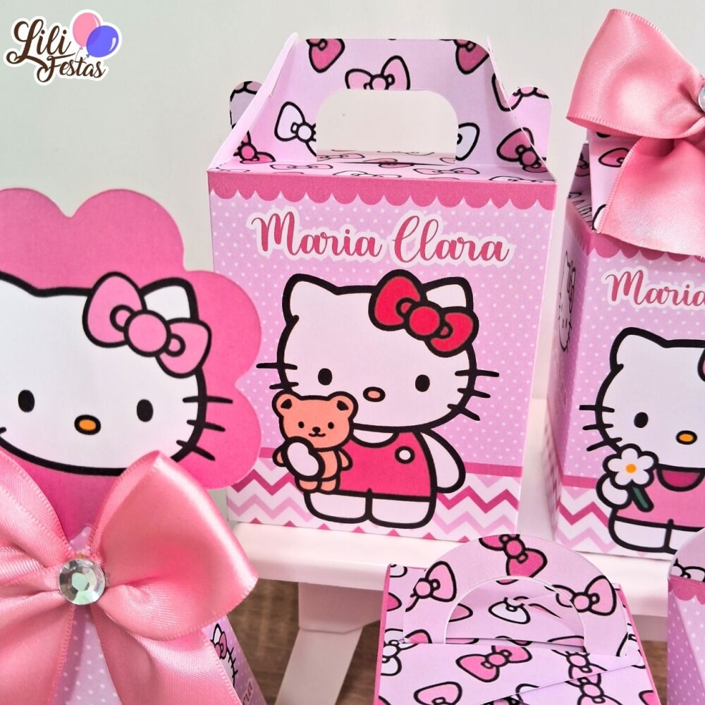 Kit 50 Caixinhas Hello Kitty Prontas com Laço | Artesanou