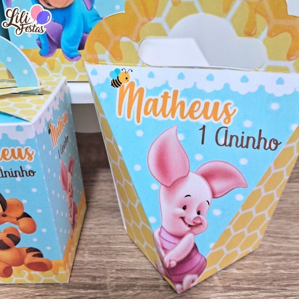 Kit 50 Caixinhas Ursinho Pooh Prontas com Laço | Artesanou