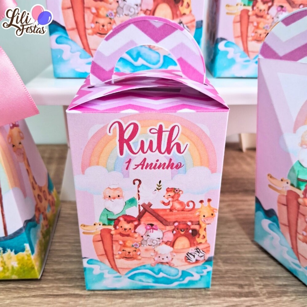 Kit 10 Caixinhas Arca de Noé Rosa Prontas com Laço | Artesanou