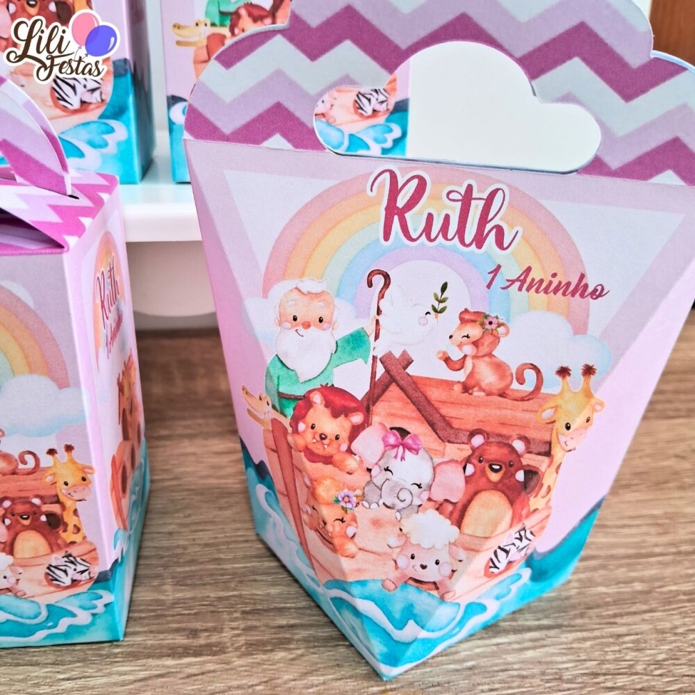 Kit 10 Caixinhas Arca de Noé Rosa Prontas com Laço | Artesanou