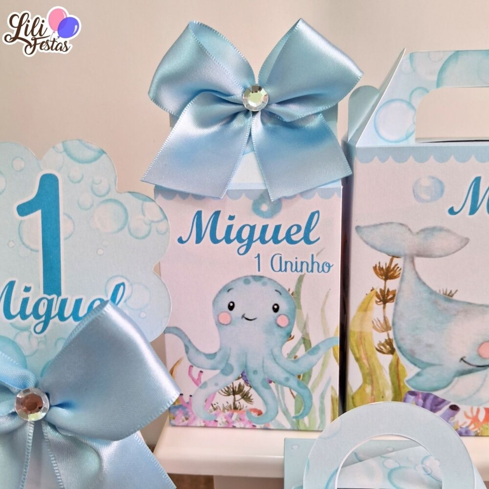 Kit 10 Caixinhas Fundo do Mar Prontas com Laço | Artesanou