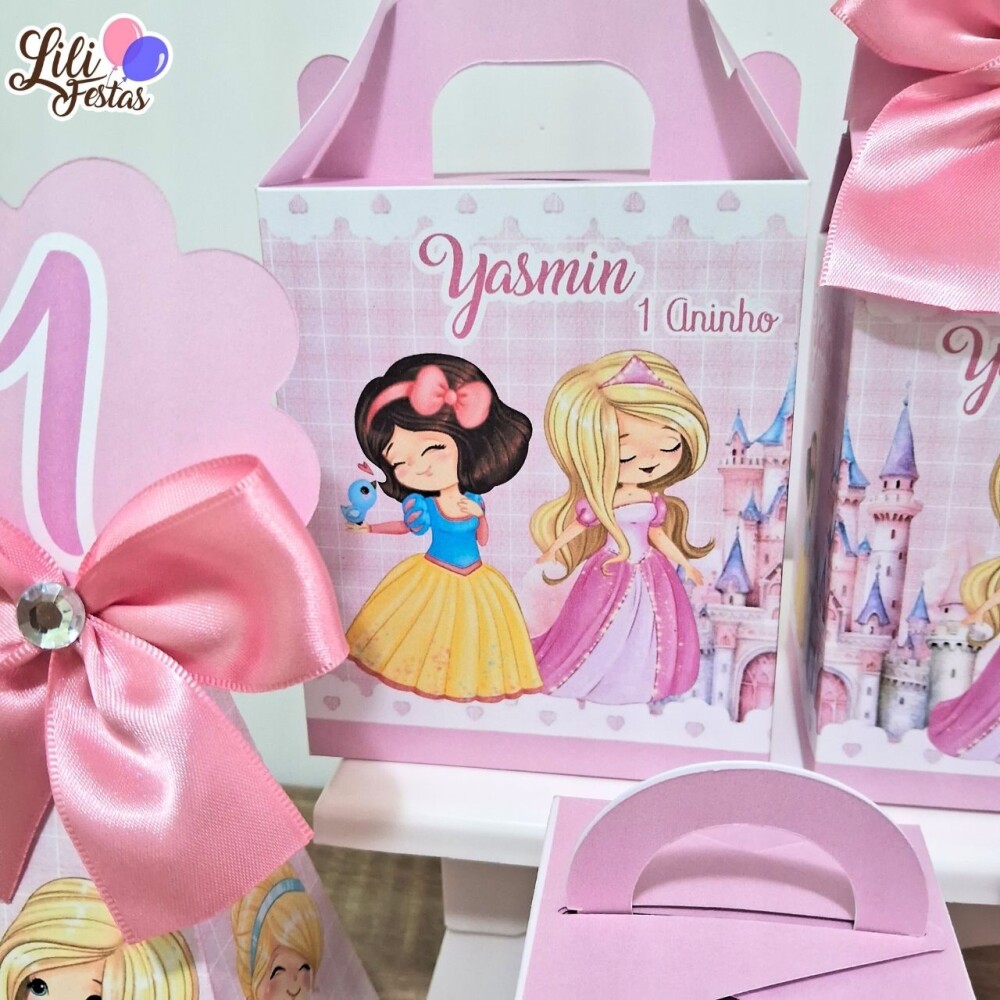 Kit 10 Caixinhas Princesas Aquarela Prontas com Laço | Artesanou