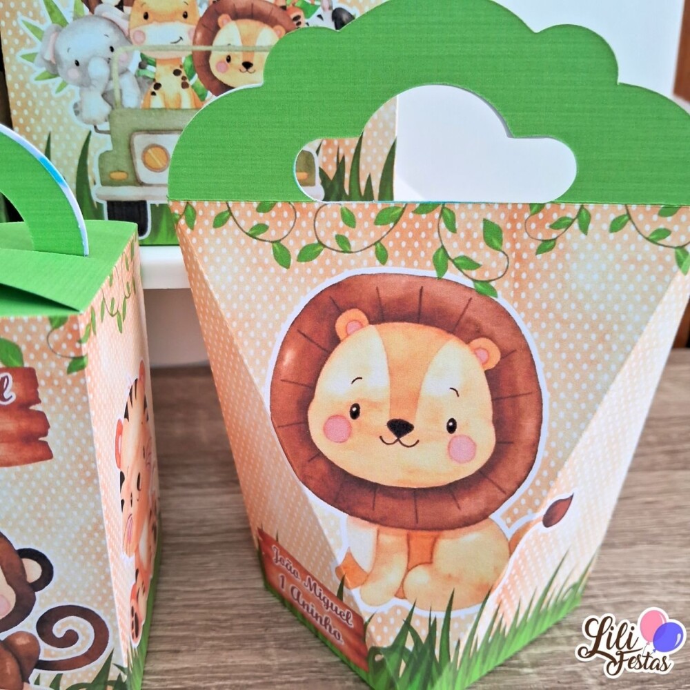 Kit 10 Caixinhas Safari Prontas com Laço | Artesanou