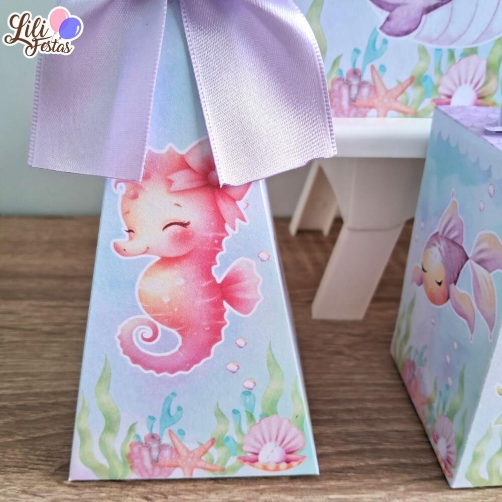 Kit 10 Caixinhas Fundo do Mar Lilás Prontas com Laço | Artesano