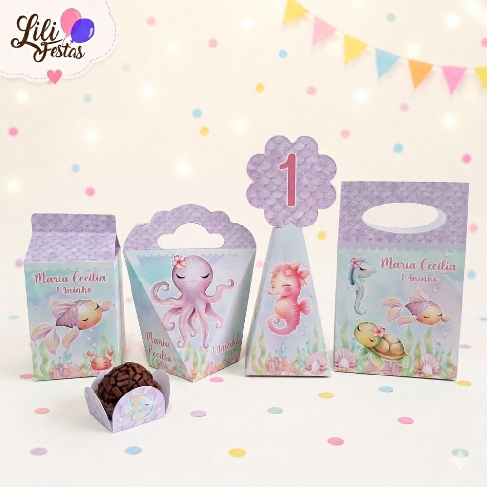 90 Itens Kit Festa Fundo do Mar Lilás Menina | Artesanou