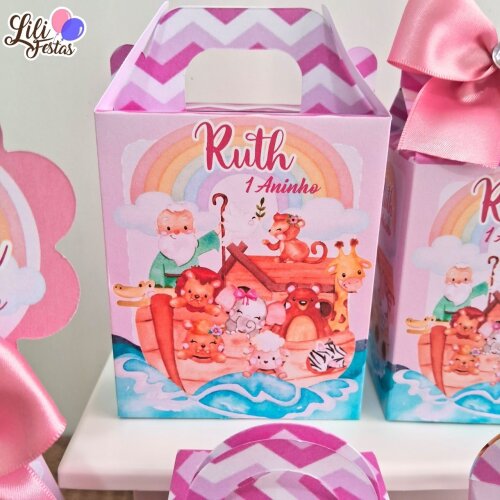 20 Caixinhas Personalizadas Arca de Noé Rosa