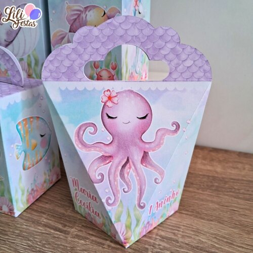 20 Caixinhas Personalizadas Fundo do Mar Lilás Menina