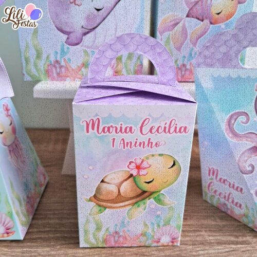 20 Caixinhas Personalizadas Fundo do Mar Lilás Menina