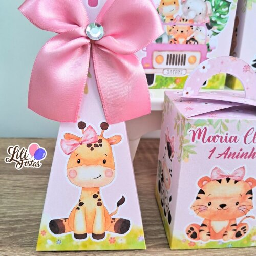 20 Caixinhas Personalizadas Safari Rosa