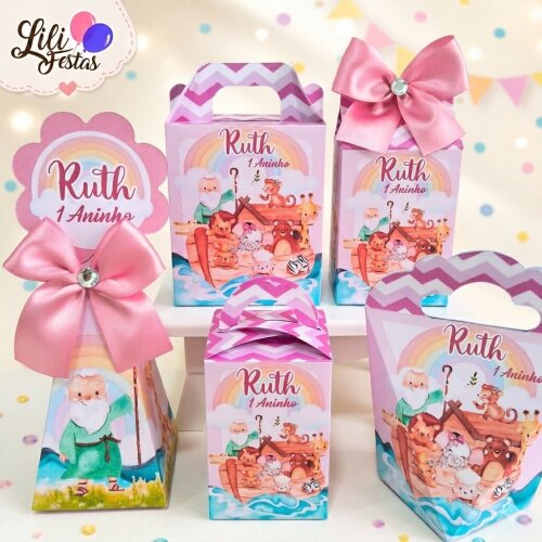 20 Caixinhas Personalizadas Arca de Noé Rosa