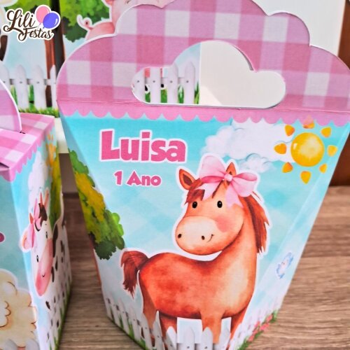 Kit 30 Caixinhas Fazendinha Rosa Prontas com Laço | Artesanou