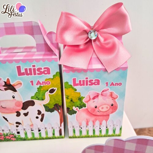 Kit 50 Caixinhas Fazendinha Rosa Prontas com Laço | Artesanou