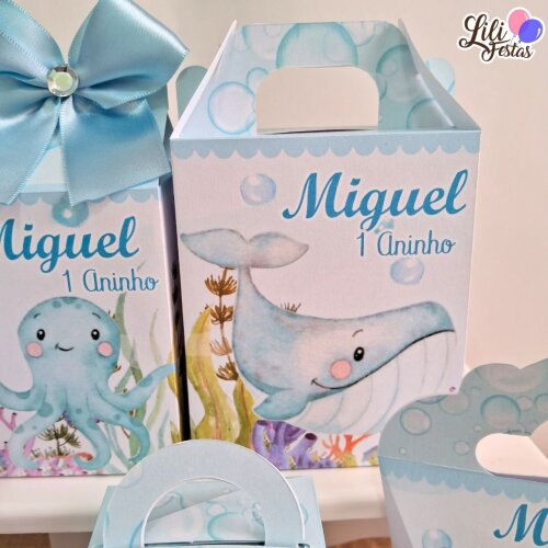 Kit 50 Caixinhas Fundo do Mar Prontas com Laço | Artesanou