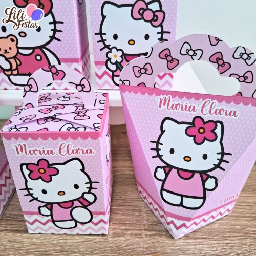 Kit 50 Caixinhas Hello Kitty Prontas com Laço | Artesanou