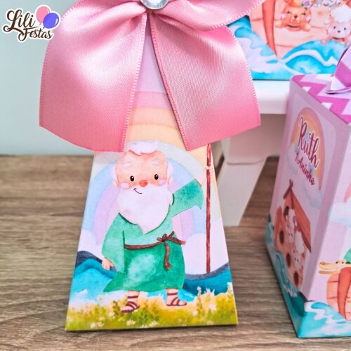 Kit 10 Caixinhas Arca de Noé Rosa Prontas com Laço | Artesanou