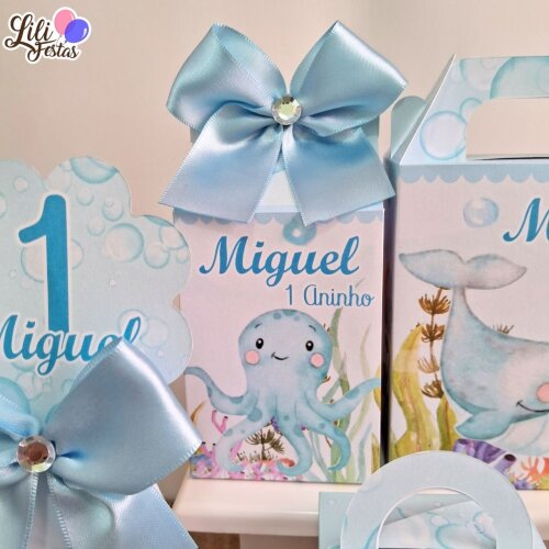 Kit 10 Caixinhas Fundo do Mar Prontas com Laço | Artesanou
