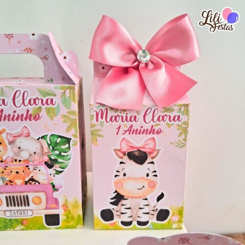 Kit 10 Caixinhas Safari Rosa Prontas com Laço | Artesanou