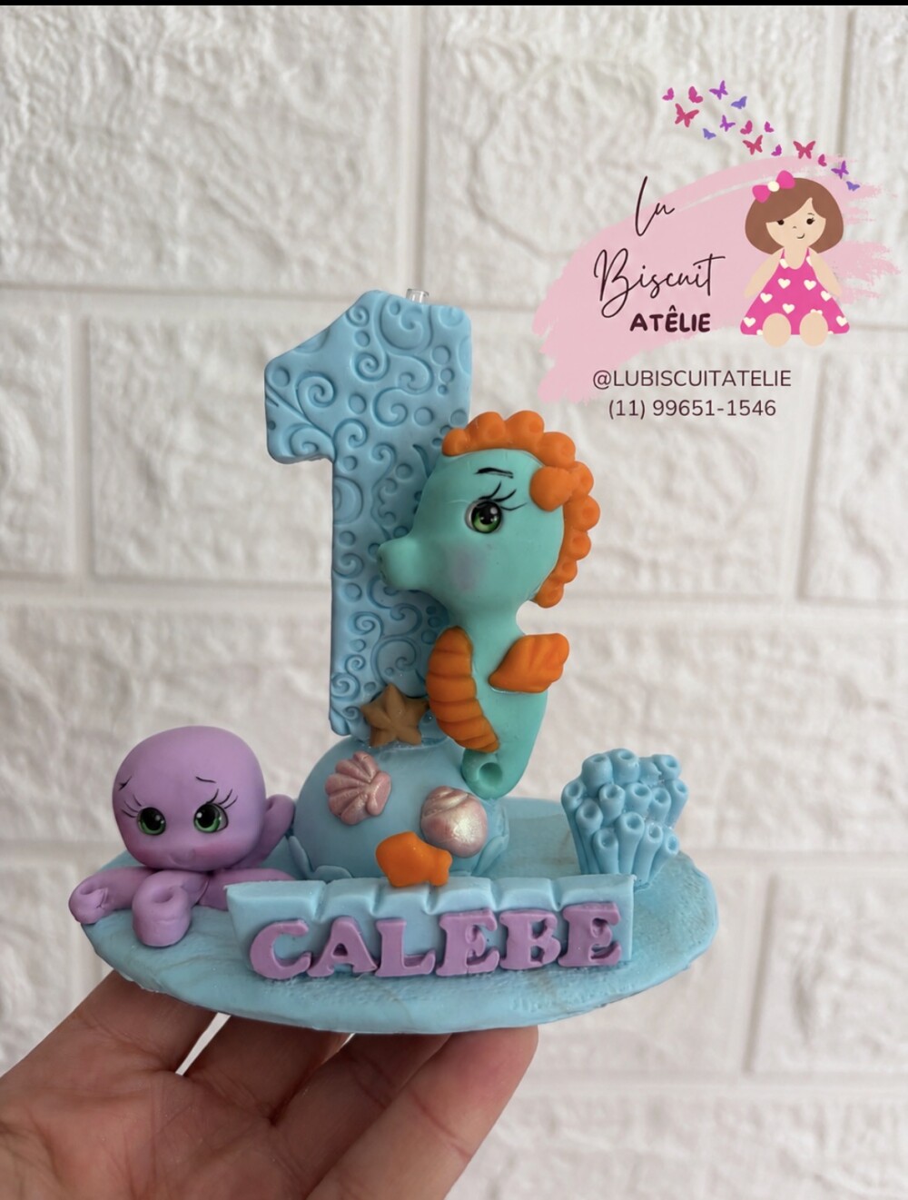Vela personalizada tema fundo do mar em biscuit