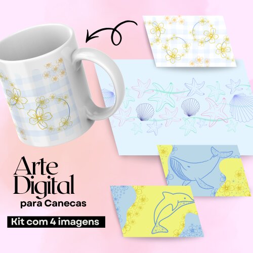 Arte digital para canecas - Mar, Golfinho, Baleia