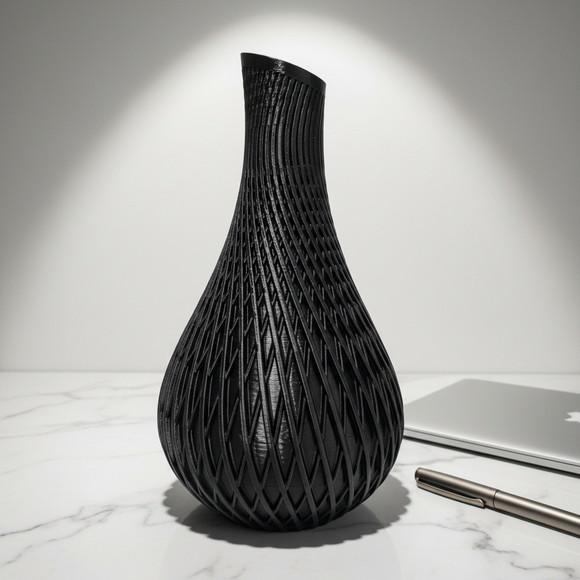 Vaso Decorativo Moderno Preto Fosco com Textura Geométrica