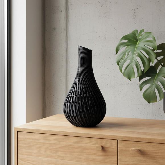 Vaso Decorativo Moderno Preto Fosco com Textura Geométrica