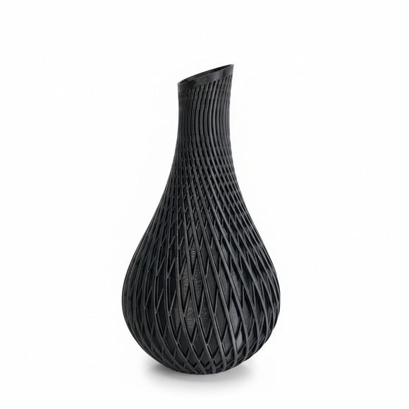 Vaso Decorativo Moderno Preto Fosco com Textura Geométrica