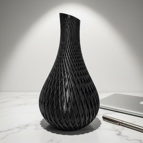Vaso Decorativo Moderno Preto Fosco com Textura Geométrica