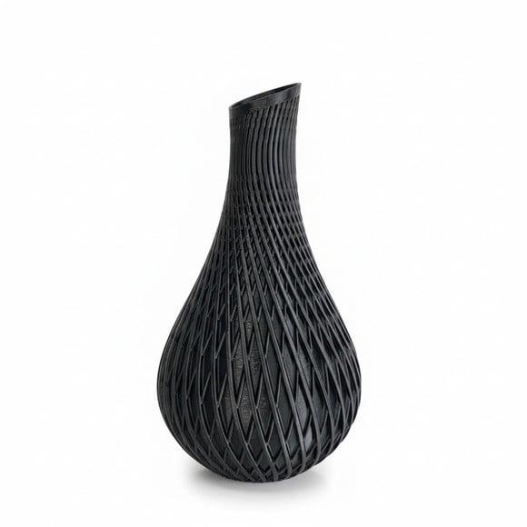 Vaso Decorativo Moderno Preto Fosco com Textura Geométrica