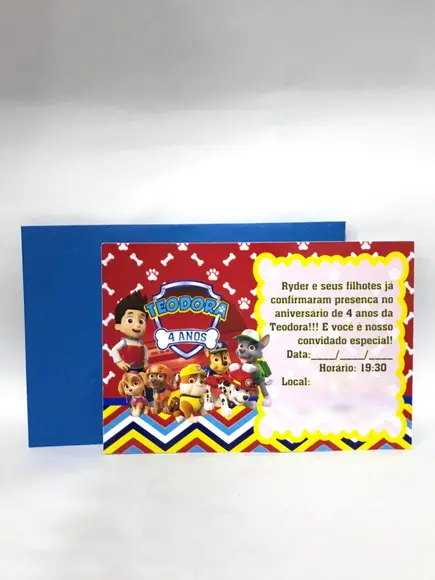 Convite Patrulha Canina com envelope