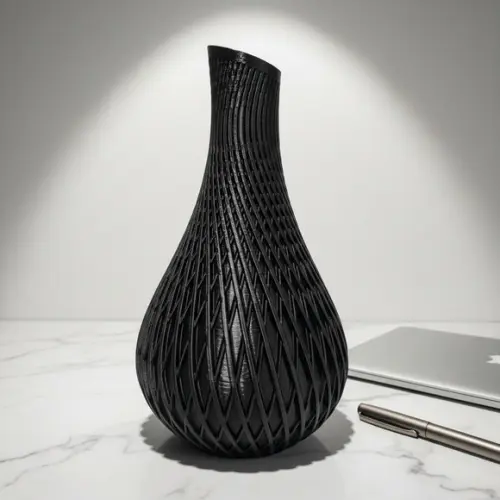 Vaso Decorativo Moderno Preto Fosco com Textura Geométrica