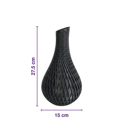 Vaso Decorativo Moderno Preto Fosco com Textura Geométrica