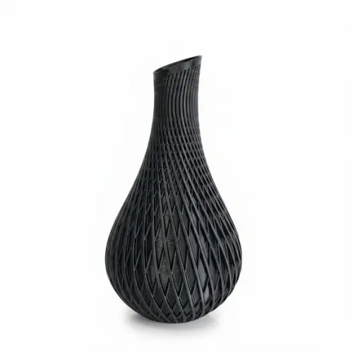 Vaso Decorativo Moderno Preto Fosco com Textura Geométrica