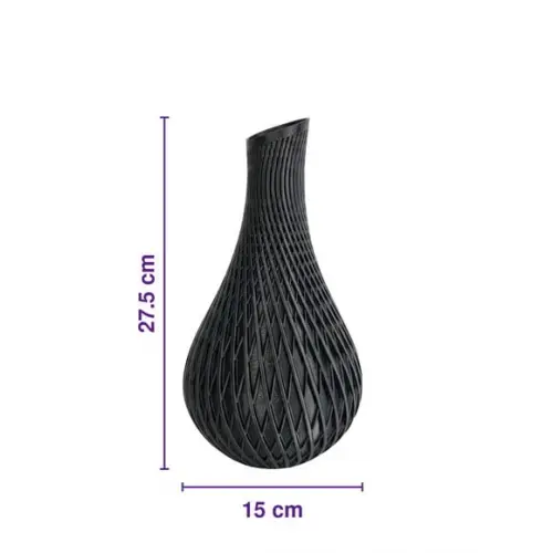 Vaso Decorativo Moderno Preto Fosco com Textura Geométrica