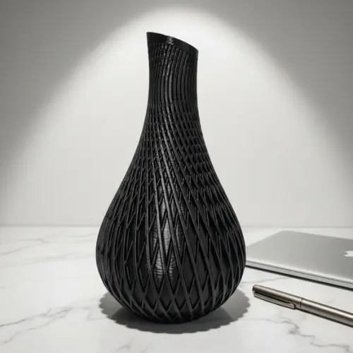 Vaso Decorativo Moderno Preto Fosco com Textura Geométrica